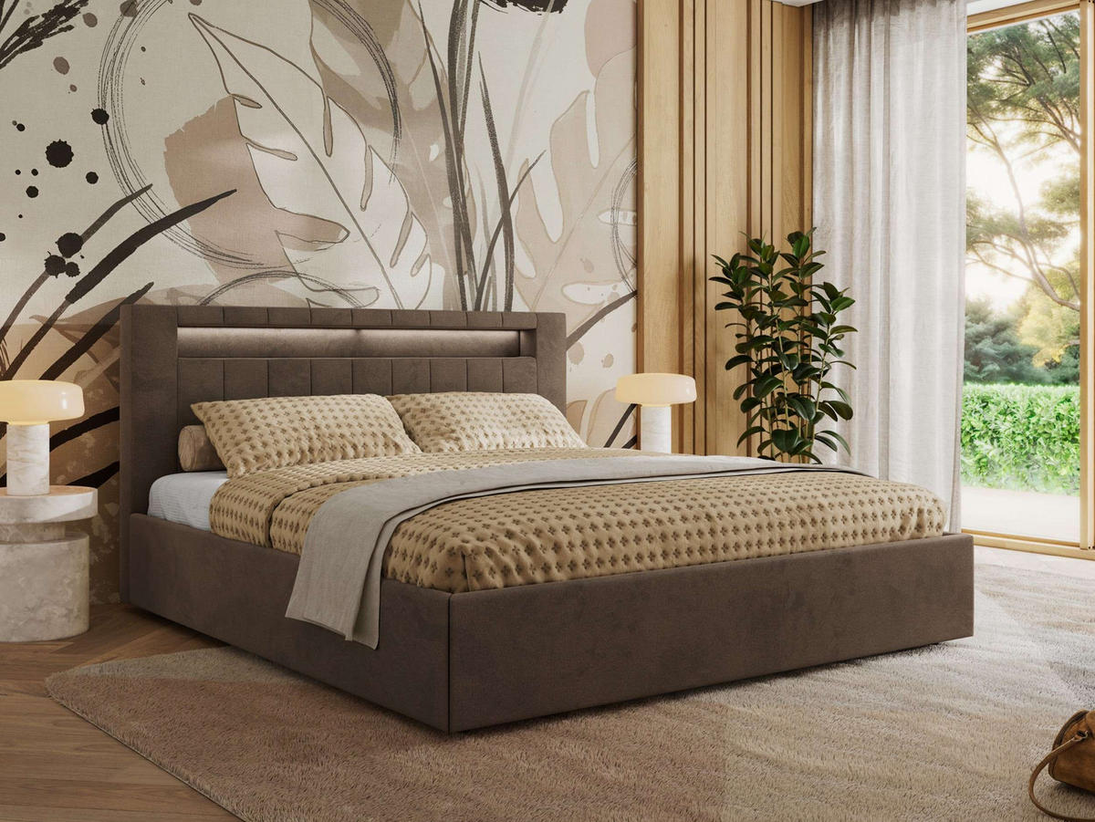 POLSTERBETT GOLD 5 CLASSIC 200/200 - Braun Velvet - ohne Matratze - Braun, Textil (200/200cm) - MKS