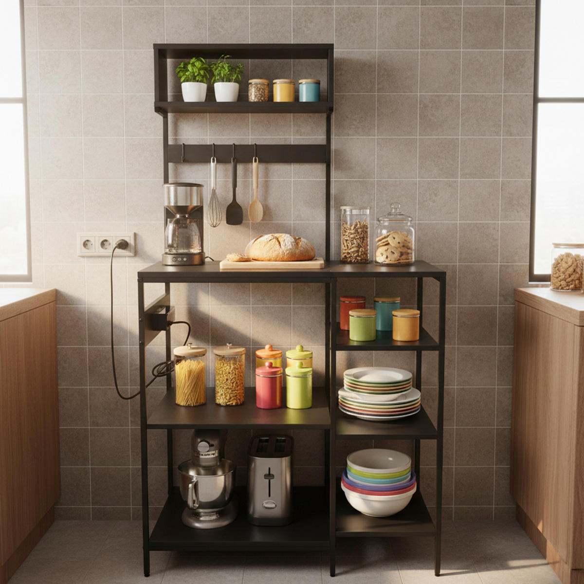 KUCHYNSKÁ pol. - čierna, kov/kompozitné drevo (40/151/82cm) - Relaxdays