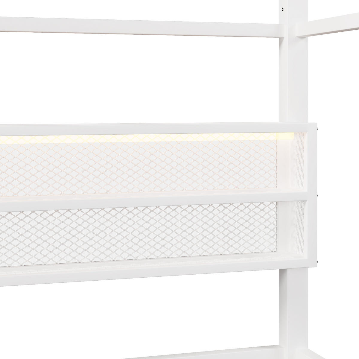 HAUSBETT 90/200 cm DE-03422, mit Zaun und LED-Beleuchtung, in Weiß - Weiß, Metall (90/200cm) - ComfortXL