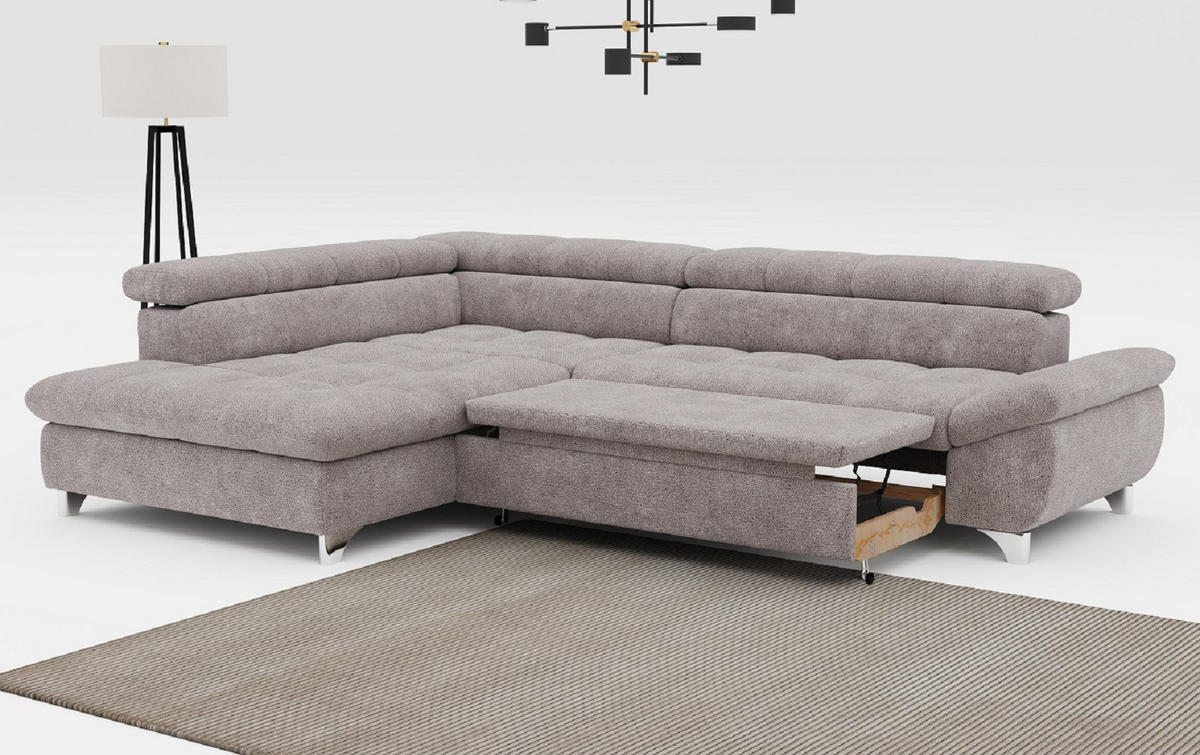 ECKSOFA mit Schlaffunktion und verstellbare Kopflehnen - Taupe/Silberfarben, Textil/Metall (312/234cm) - Cotta