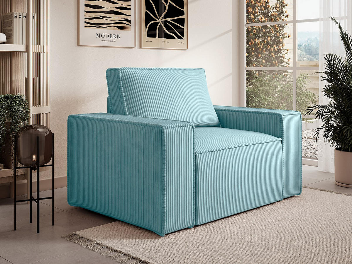 SESSEL mit gerader Rückenlehne - 1 Person - Samt, Stoff - Türkisblau - Türkis, Textil (120/85/86cm) - Vente-Unique