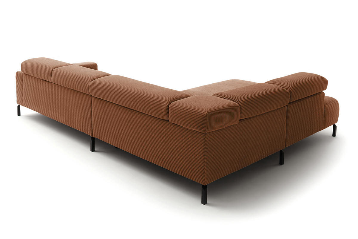 ECKSOFA DELIA Braun Cord - Dunkelbraun/Schwarz, Textil/Metall (312/219cm) - KAWOLA