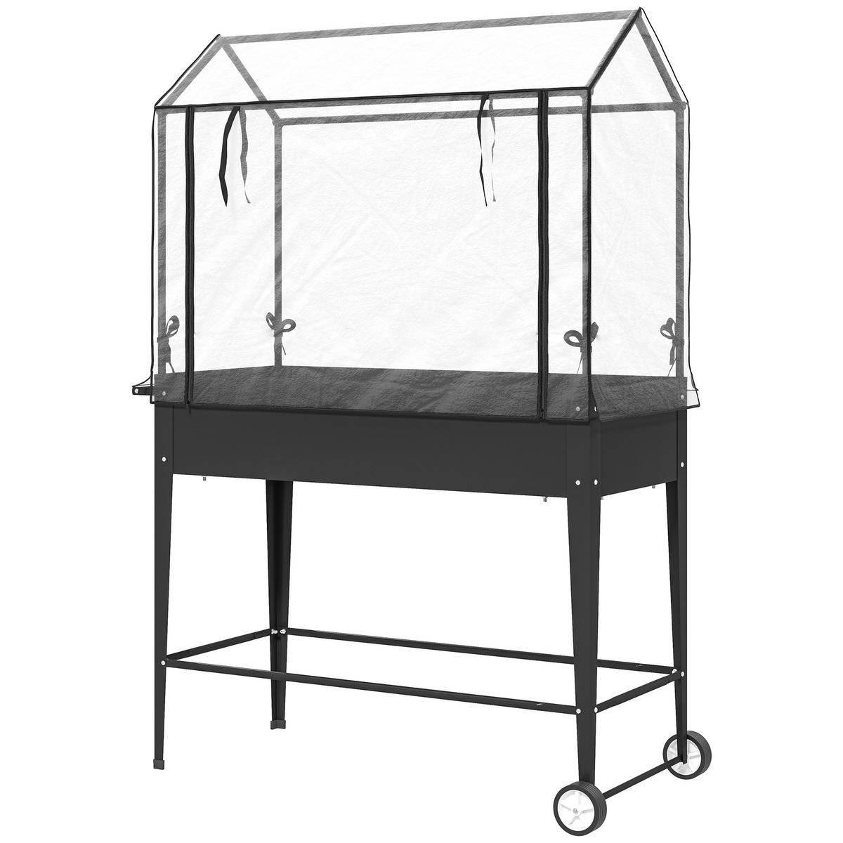 HOCHBEET DE-16020 mit PVC-Abdeckung & Rollen Schwarz - Schwarz, Metall (100/152/45cm) - ComfortXL
