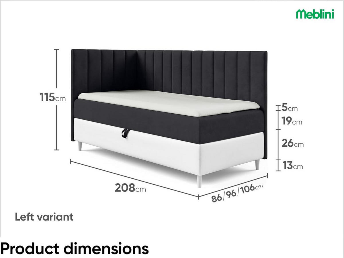 KINDERBETT MAYA 3 - Schwarz/Weiß, Holzwerkstoff (86/208cm) - Meblini