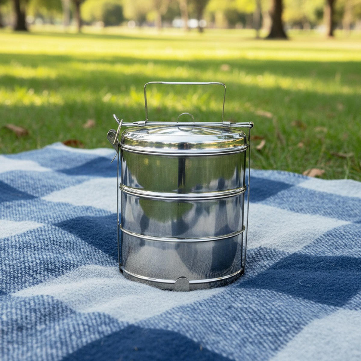 LUNCHBOX Dreistöckige aus Stahl 3 x 1 l - Silberfarben, Metall (16/27/16cm) - Orion 