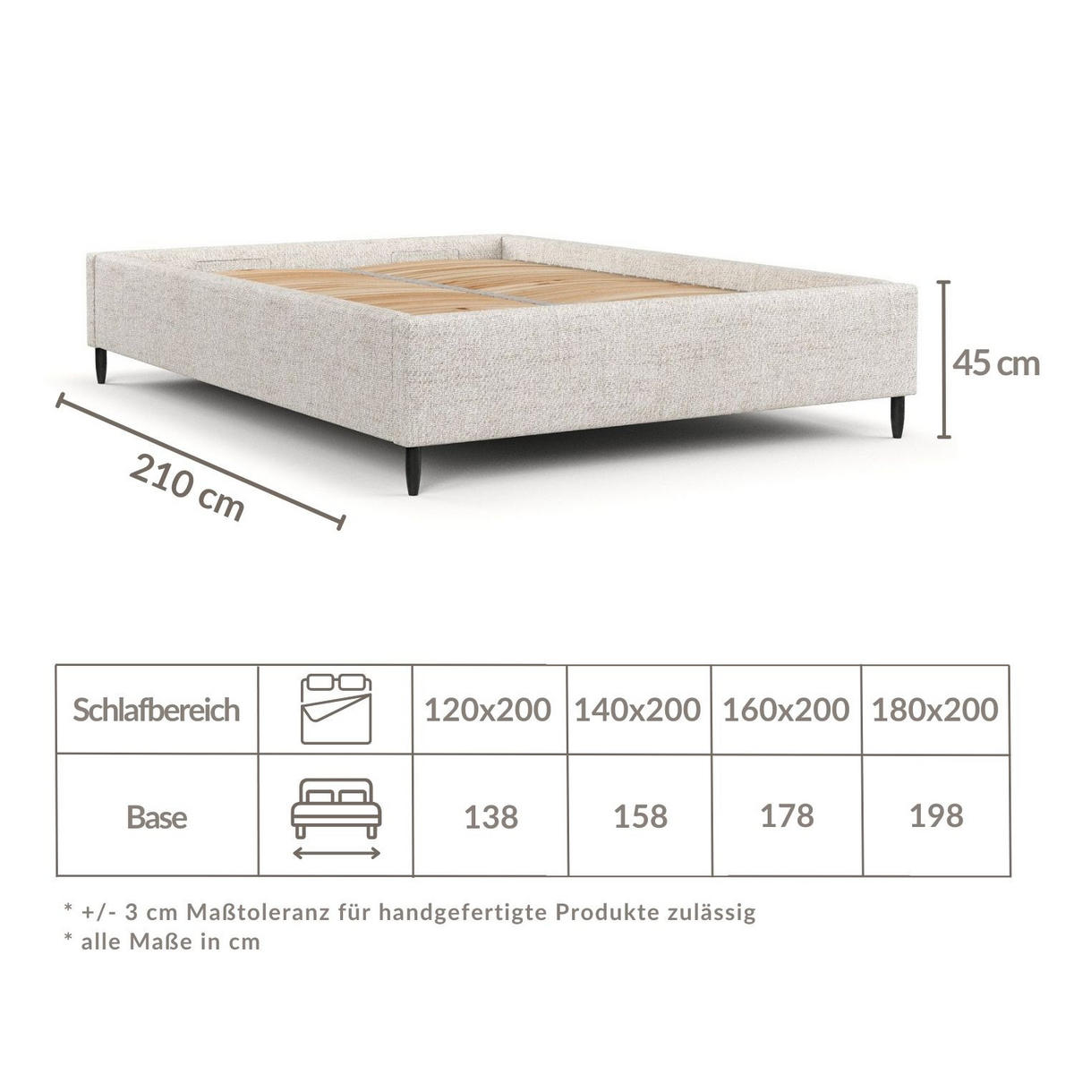 POLSTERBETT Larch Hellgrau 180/200 cm im Webstoff - Hellgrau/Schwarz, Holz/Holzwerkstoff (180/200cm) - Maison de Reve