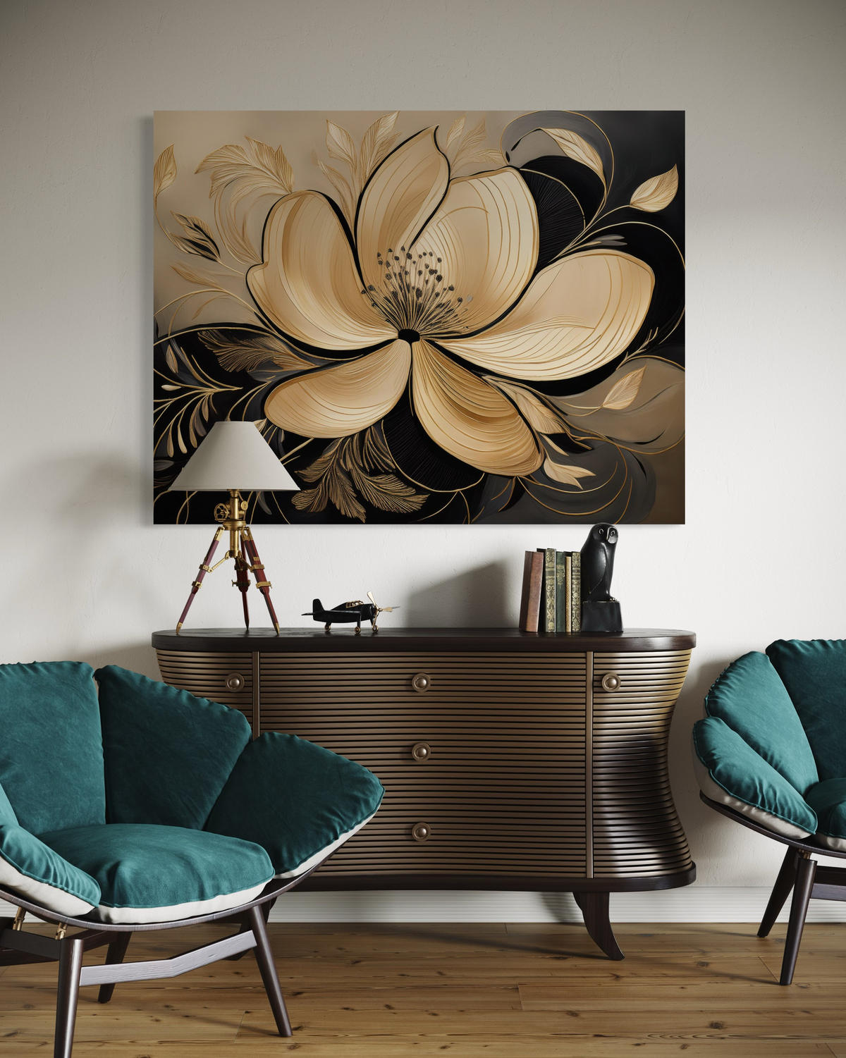 WANDBILD blumen blätter glamour - Beige, Textil (60/40cm) - Feeby