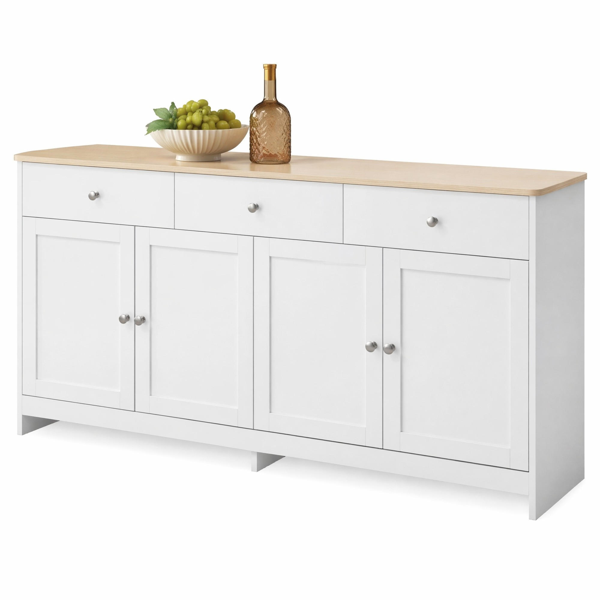 SIDEBOARD in Weiß Kommode mit 4 Türen und 3 Schubladen für Wohnzimmer und Esszimmer, B160/T37/H75cm - Weiß, Holzwerkstoff/Metall (160/75/37cm) - STILVORA