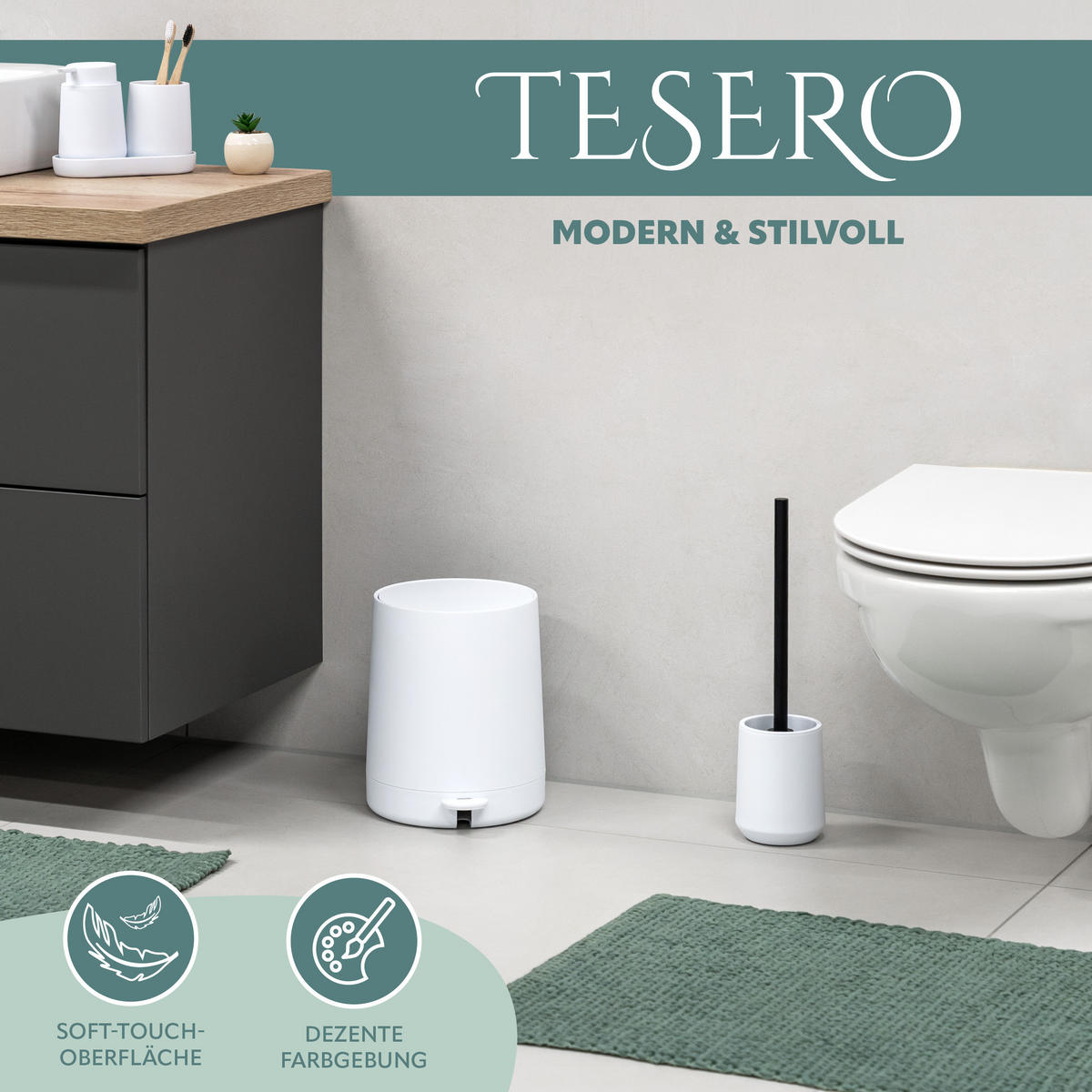 WC-GARNITUR TESERO, Kunststoff, weiß - Weiß, Kunststoff (10.5/39.5/10.5cm) - eluno