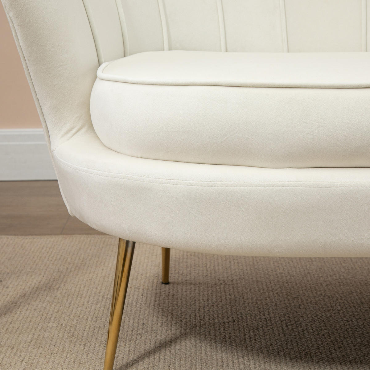 2-SITZER Sofa Samtoptik mit Stahlgestell 130/77/77 cm Creme - Creme, Metall (77/77/130cm) - Redom