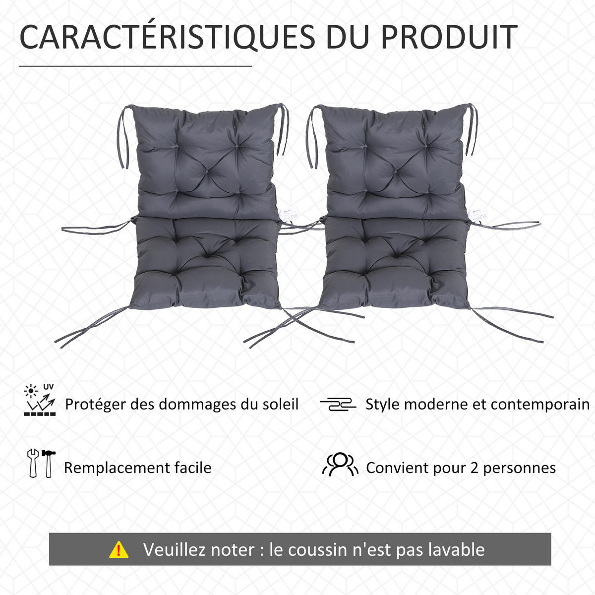 SITZKISSEN DE-17691 2er-Set mit Befestigungsbändern Grau - Grau, Textil (98/50/8cm) - ComfortXL