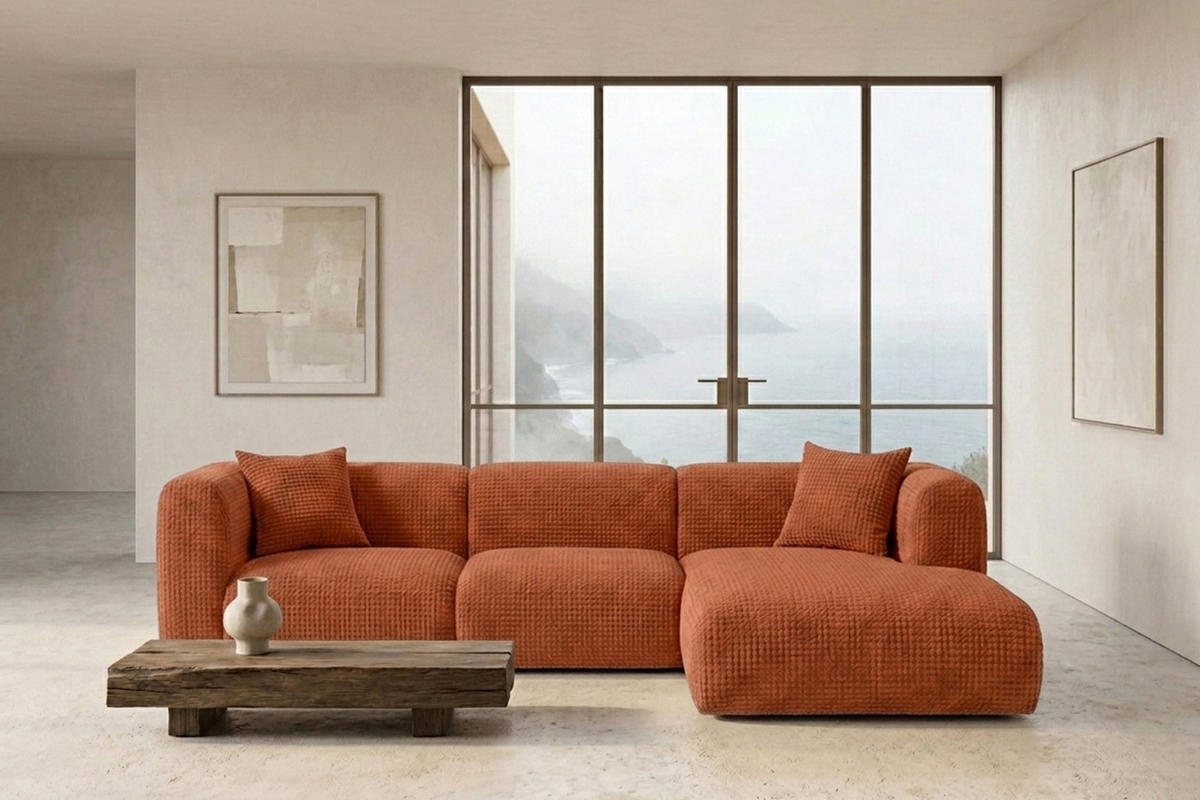ECKSOFA L-Form, Chenille-Stoff Cremona, Kupfer, Rechts, GRETA - Kupferfarben, Holz (318/179cm) - Kaiser Möbel