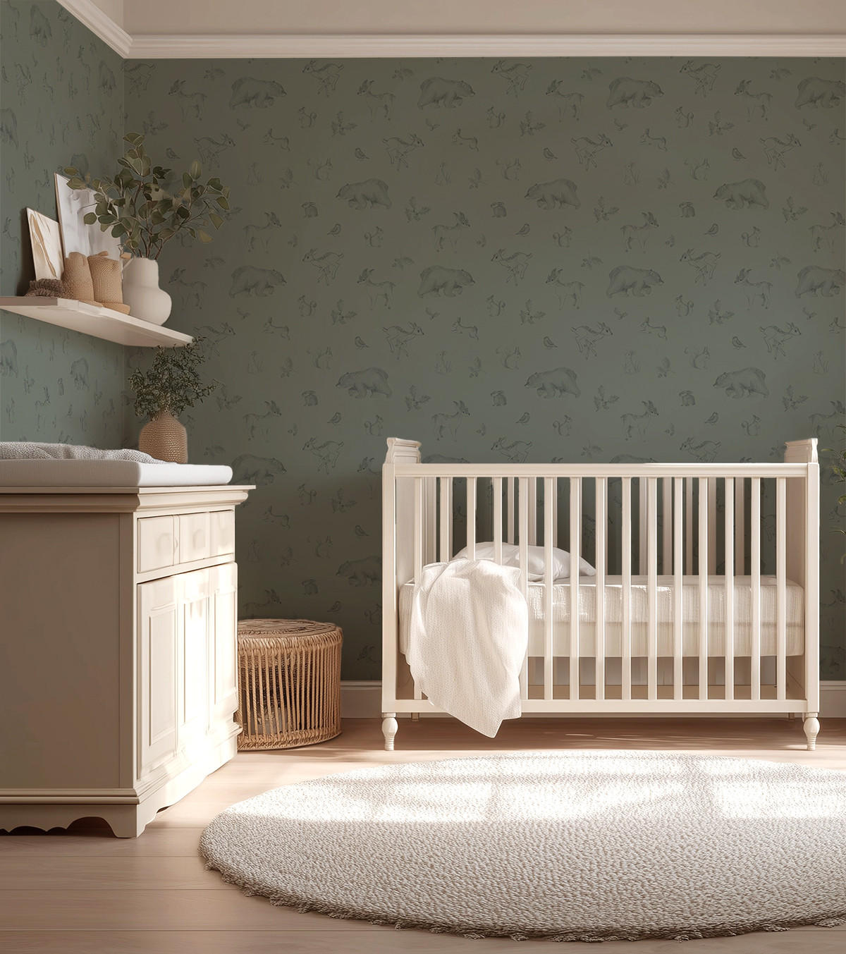 VLIESTAPETE Natural, Waldtiere 50 cm x 10 m dunkelgrün - Dunkelgrün, Papier (1000/50cm) - Lilipinso