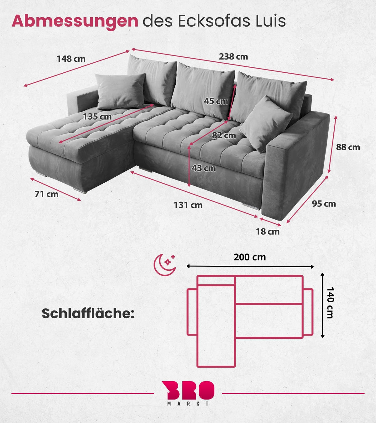 ECKSOFA Luis mit Schlaffunktion Hellgrau Samt - Silberfarben/Hellgrau, Kunststoff/Textil (148/238cm) - Bromarkt