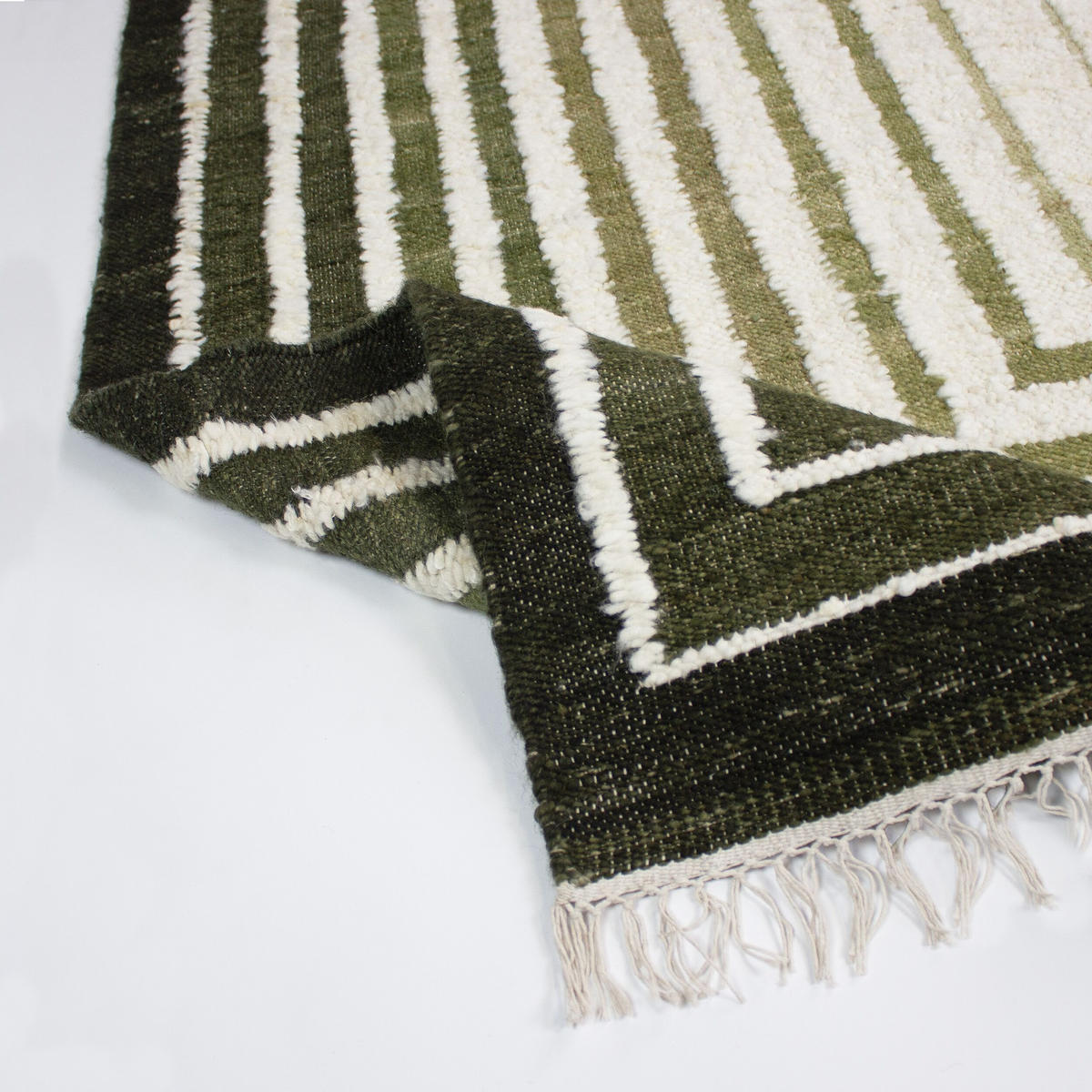 TEPPICH aus Wolle handgewebt mit Fransen FROND in Grün, geometrisch, 200 x 300 cm - Grün, Textil (200/300cm) - KADIMA DESIGN