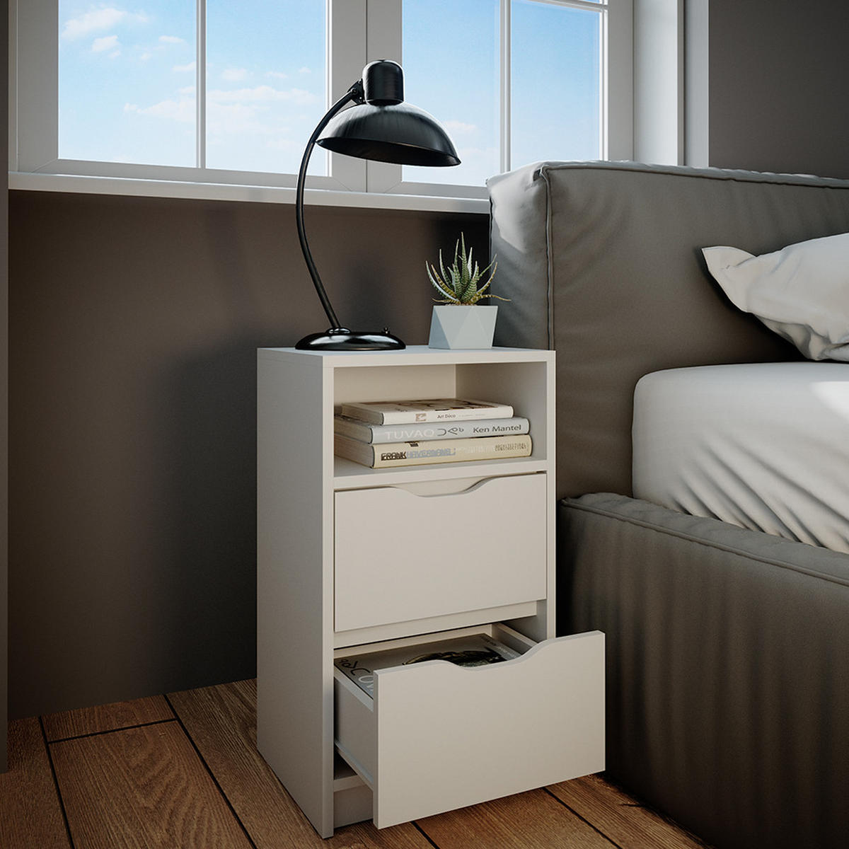 NOČNÍ STOLEK Ruben Bílá - bílá, kompozitní dřevo (38/66.6/30.6cm) - Vicco