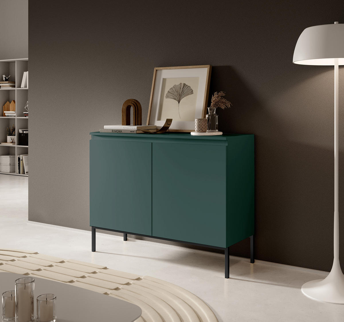 SIDEBOARD Bemmi Dunkelgrün mit Metallbeinen 100 cm - Dunkelgrün/Schwarz, Holzwerkstoff/Metall (100/77/35cm) - Selsey