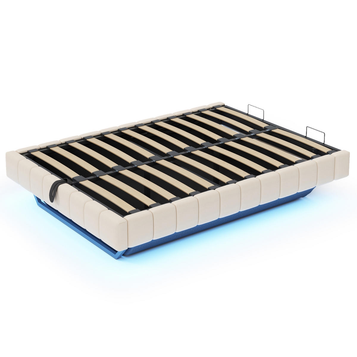 POLSTERBETT 160/200 cm Beige mit Stauraum und LED-Beleuchtung - Beige, Textil (160/200cm) - OKWISH