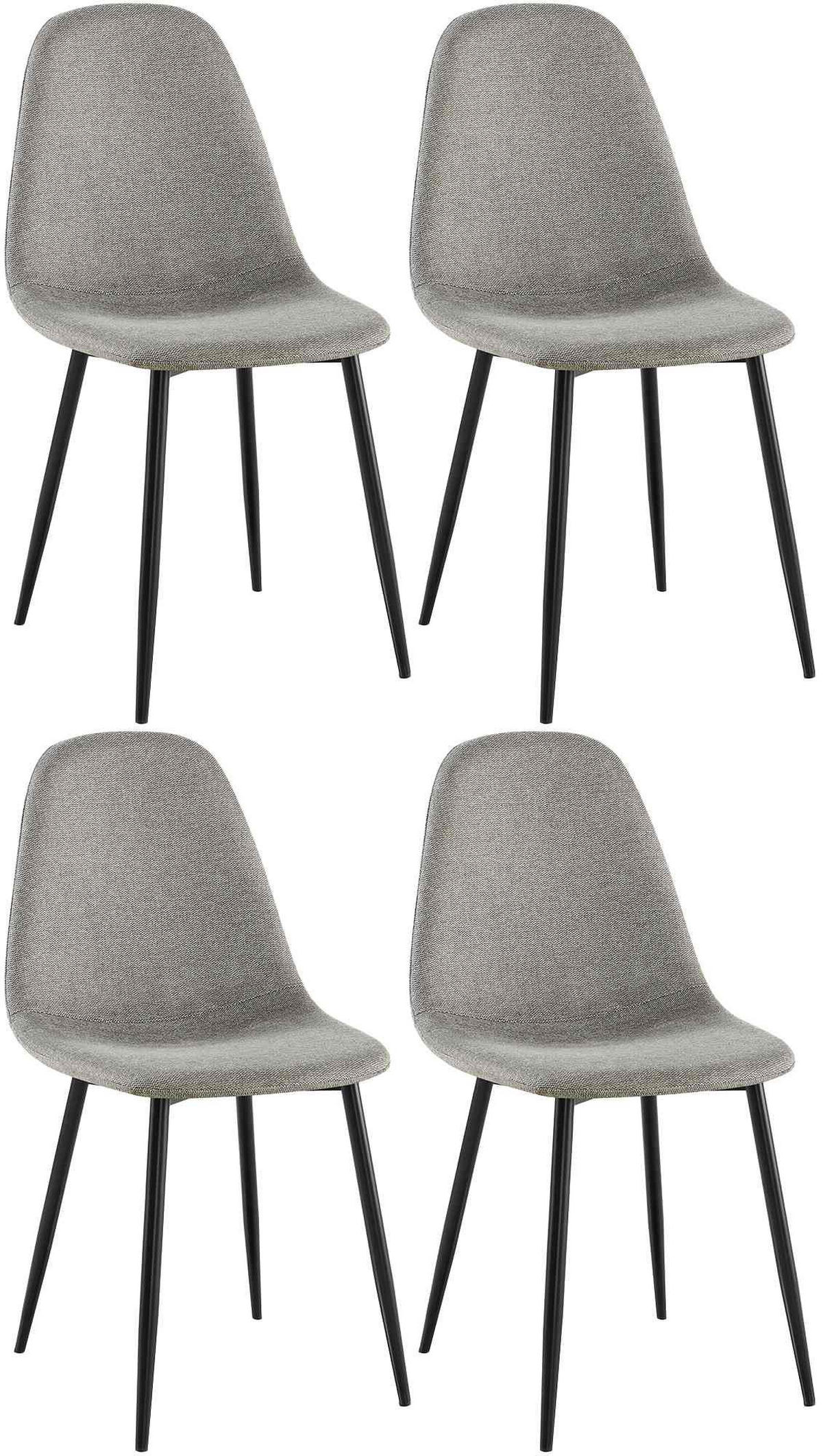 STUHL 4er Set Stoff Hellgrau - Hellgrau/Schwarz, Textil/Metall (44/88/51cm) - CLP