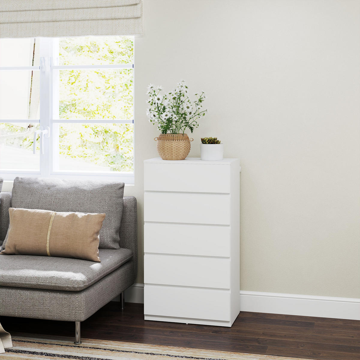 KOMMODE Schubladenschrank Sideboard mit 5 Schubladen, Weiß, 55 x 34 x 100 cm - Weiß, Holzwerkstoff (55/100/34cm) - HOMCOM