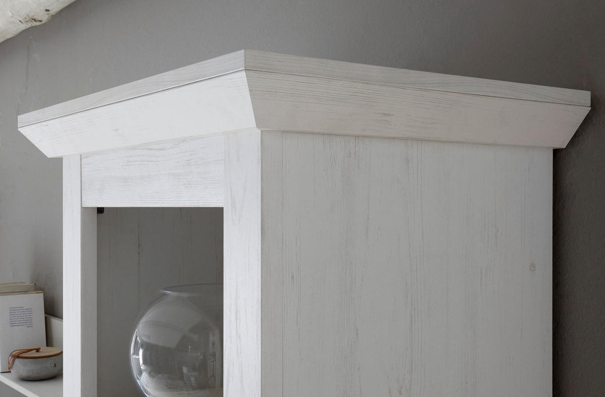 VITRINE Pinie weiß 63 cm, Vitrinenschrank im Landhaus-Stil - Schwarz/Weiß, Glas/Holzwerkstoff (63/207/45cm) - Furn.Design