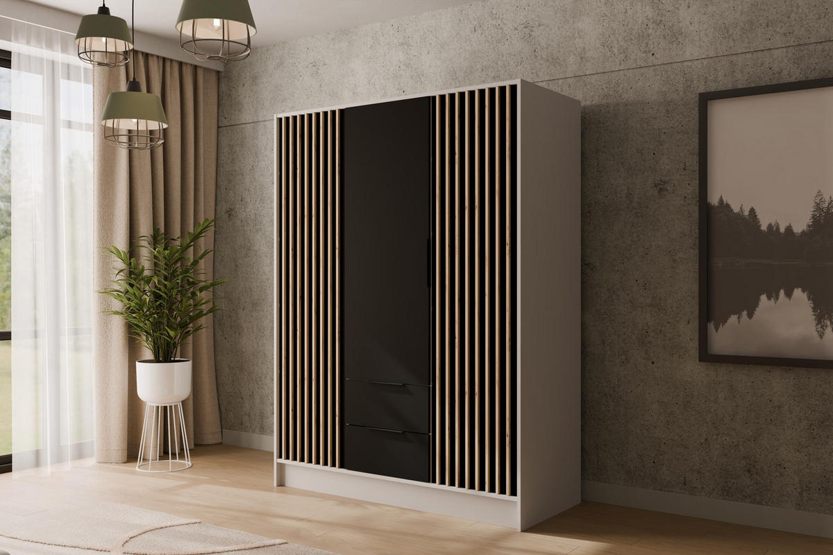 KLEIDERSCHRANK NELIA - 150 cm - Schwarz/Weiß, Holzwerkstoff (150/200/51cm) - ALTDECOR