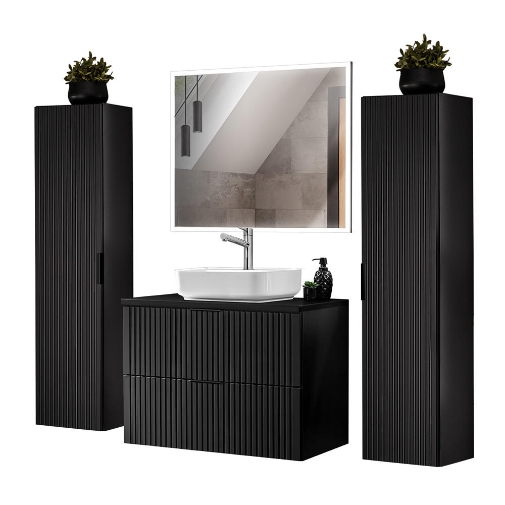 BADMÖBEL-SET 4-TLG. Adelaide-56 - Schwarz, Holzwerkstoff (180/200/47cm) - Lomado