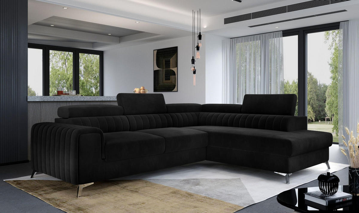 ECKSOFA - OLIVIER (Rechts, Schwarz) - Schwarz, Textil (275/205cm) - Möblo