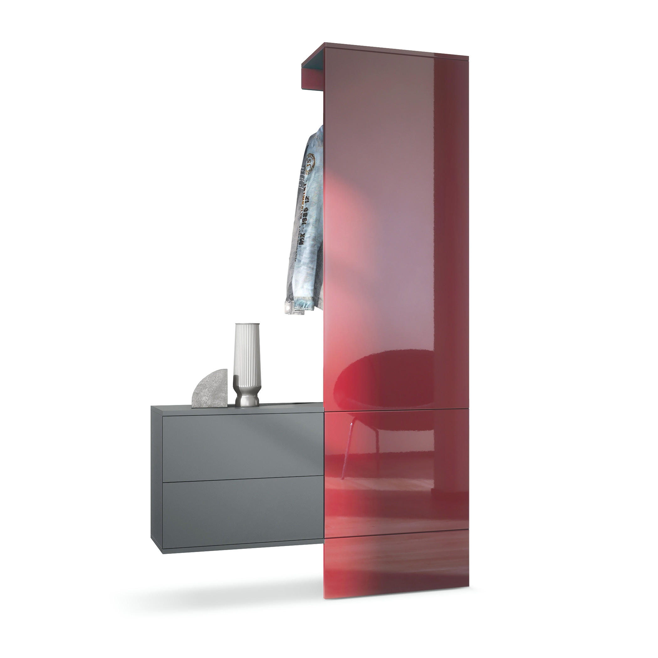 GARDEROBE Carlton Paneel in Bordeaux Hochglanz - Bordeaux, Holzwerkstoff (105/193/35cm) - Vladon