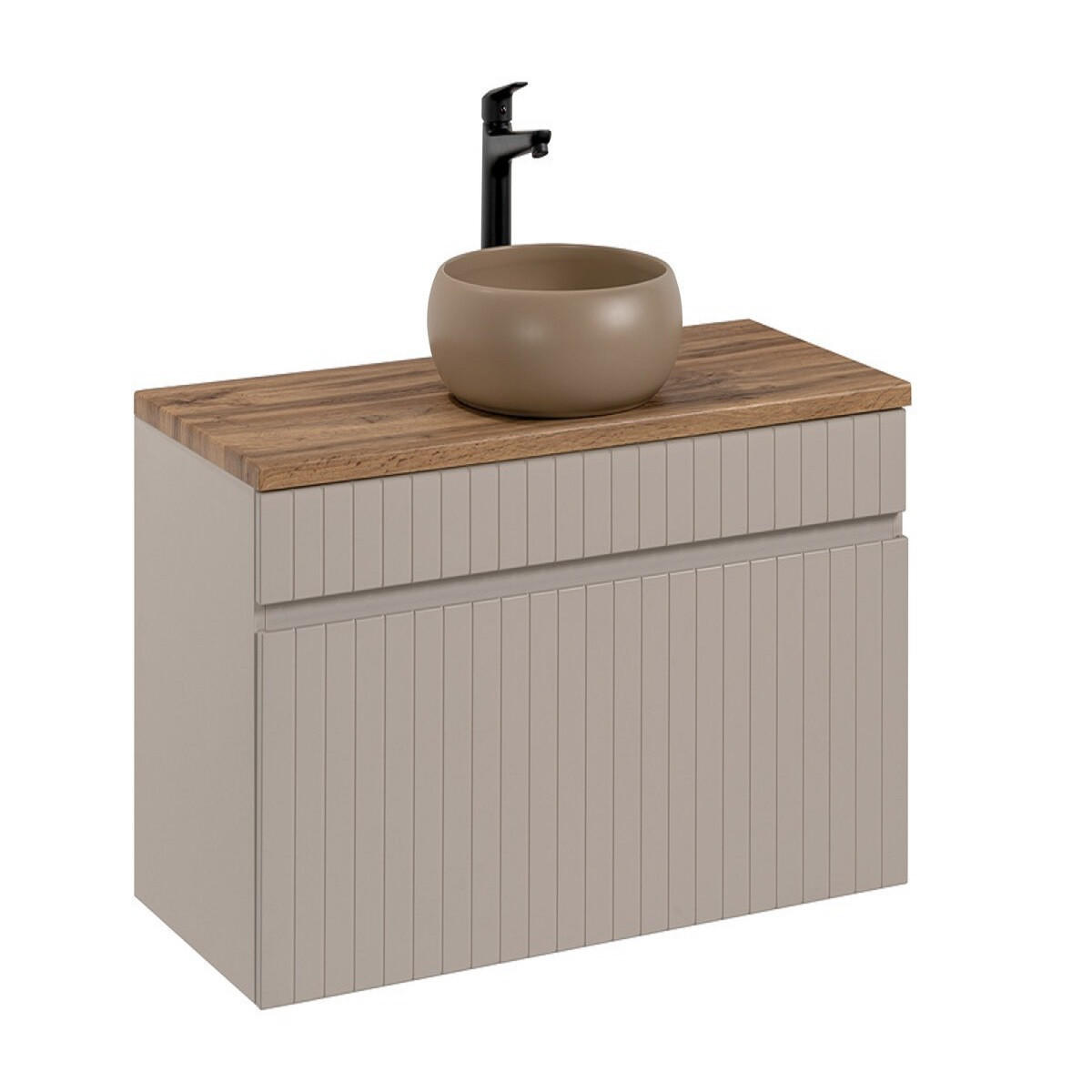 BADMÖBEL-SET 3 Teile - Iconic Cashmere I BM243 in Kaschmir Matt/Coast Evoke Eiche - Kaschmir/Eiche Artisan, Holz (100/46/46cm)