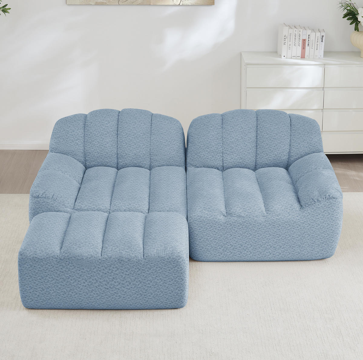 ECKSOFA 210/165/79 cm blau aus Granuliertem Fleece modular und montagefrei - Blau, Textil (165/210cm) - OKWISH