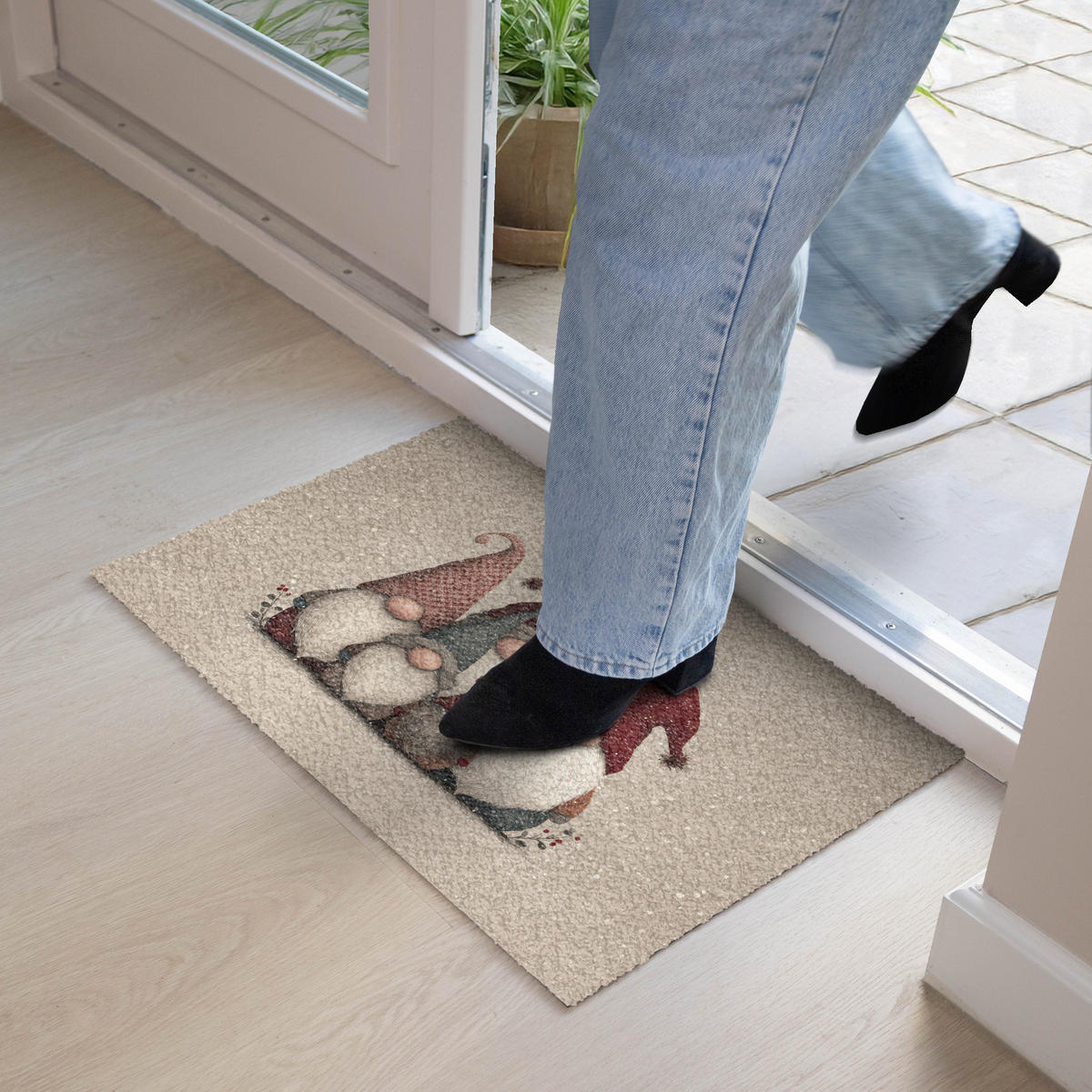 FUSSMATTE Wichtel - Weihnachten - Schnee - Zipfelmützen 60x40 cm - Beige, Kunststoff (60/0.4cm) - MuchoWow