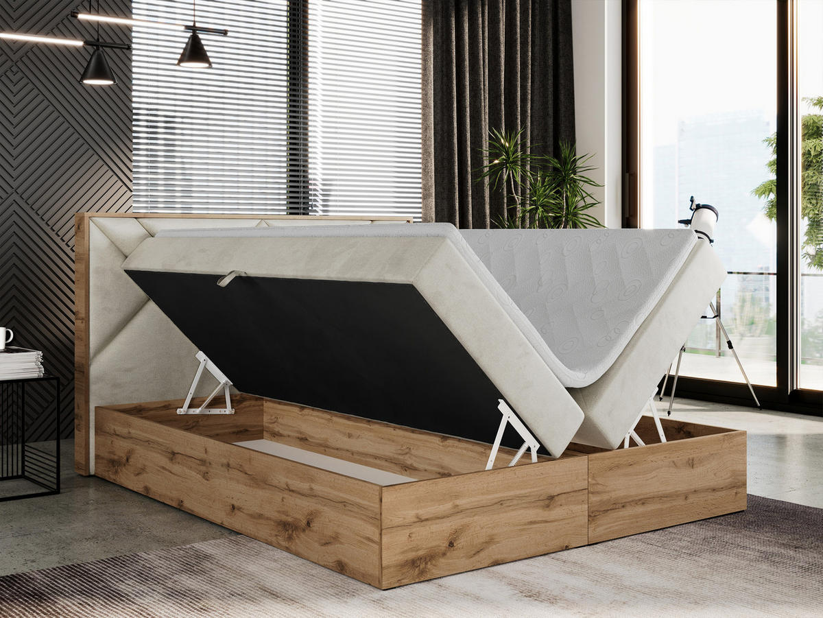 BOXBETT GUNAR - 180/200 Beige Velvet - H3 - Beige, Holz/Textil (180/200cm) - MKS