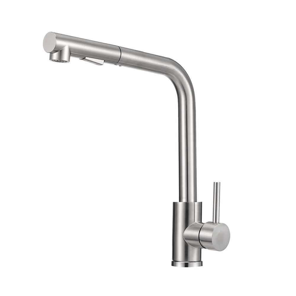 WASCHTISCHARMATUR L-Form ausziehbar Mischbatterie für Kalt - und Warmwasser Edelstahl - Spültischarmatur - Silberfarben, Metall (27.5/31/8.5cm) - DELFA