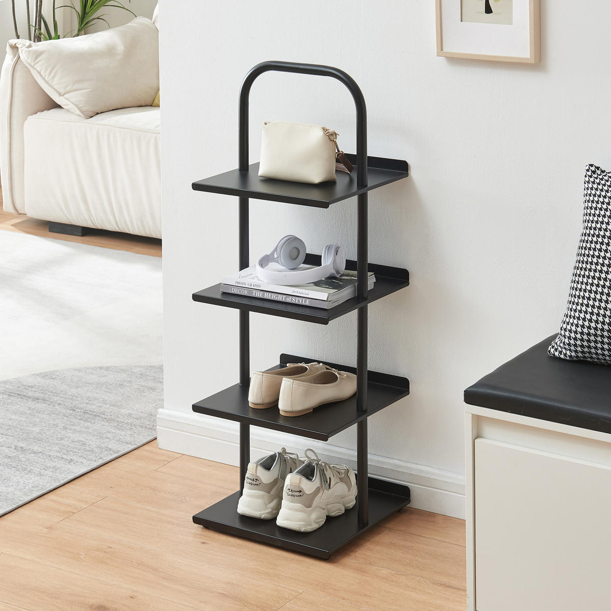 OBUVNÍK Poytya - černá, kov (34/96/32cm) - [en.casa]