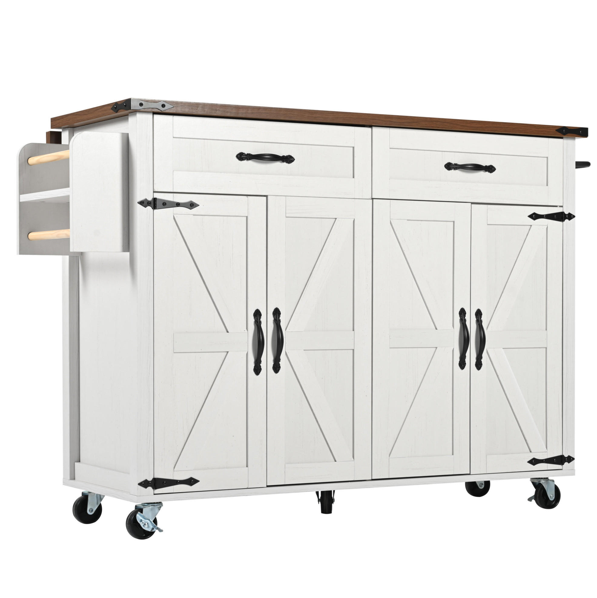 KÜCHENINSELWAGEN aus MDF mit klappbarer Arbeitsplatte, 140/45/72/93 cm, Weiß - Weiß, Holzwerkstoff (140/93/45cm) - Redom