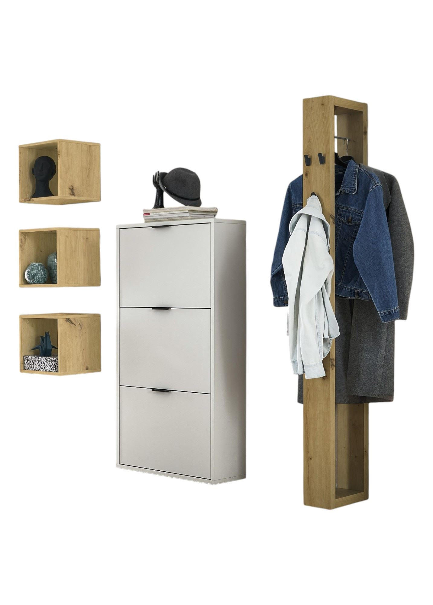GARDEROBE Erna 5-tlg. 166x32x187 Kreidegrau matt Lack - Hellgrau, Holzwerkstoff (166/187/32cm) - 58aufmkessel