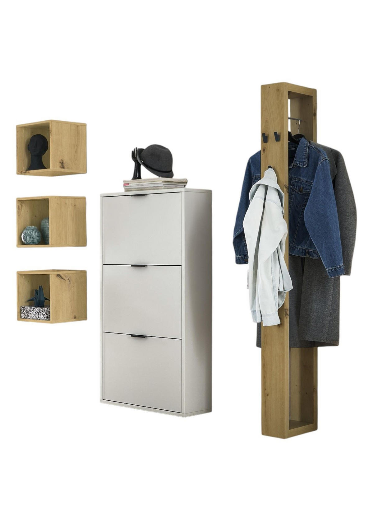 GARDEROBE Erna 5-tlg. 166x32x187 Kreidegrau matt Lack - Hellgrau, Holzwerkstoff (166/187/32cm) - 58aufmkessel