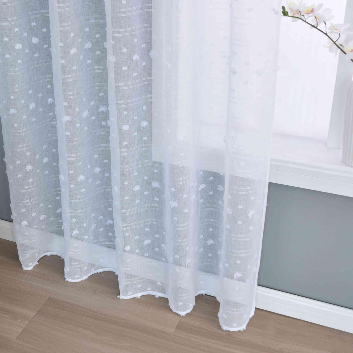 GARDINE LEINEN HxB 245x145 cm Natur Pompom - Weiß, Textil (145/245cm) - Gardinenbox