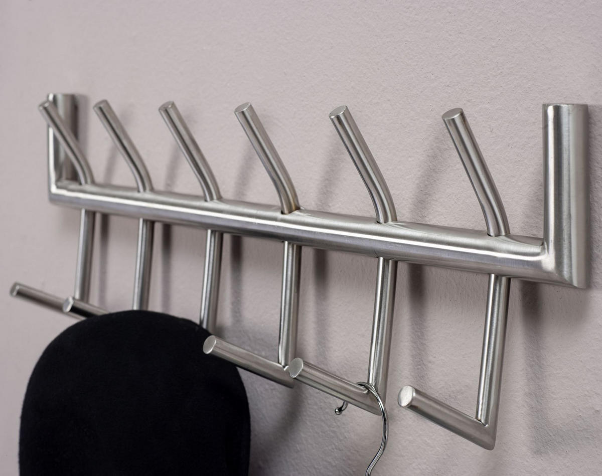WANDGARDEROBE Metall Silber Modern 60x19x10 cm mit 12 Haken - Silberfarben, Metall (60/19/10cm) - KADIMA DESIGN