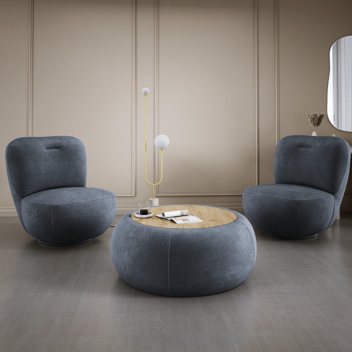 DREHSESSEL LUIS, Freistehend, Sitz drehbar 360°, 39x82x56 cm, GRAU - Grau, Holz/Textil (82/72/66cm) - DomoHome