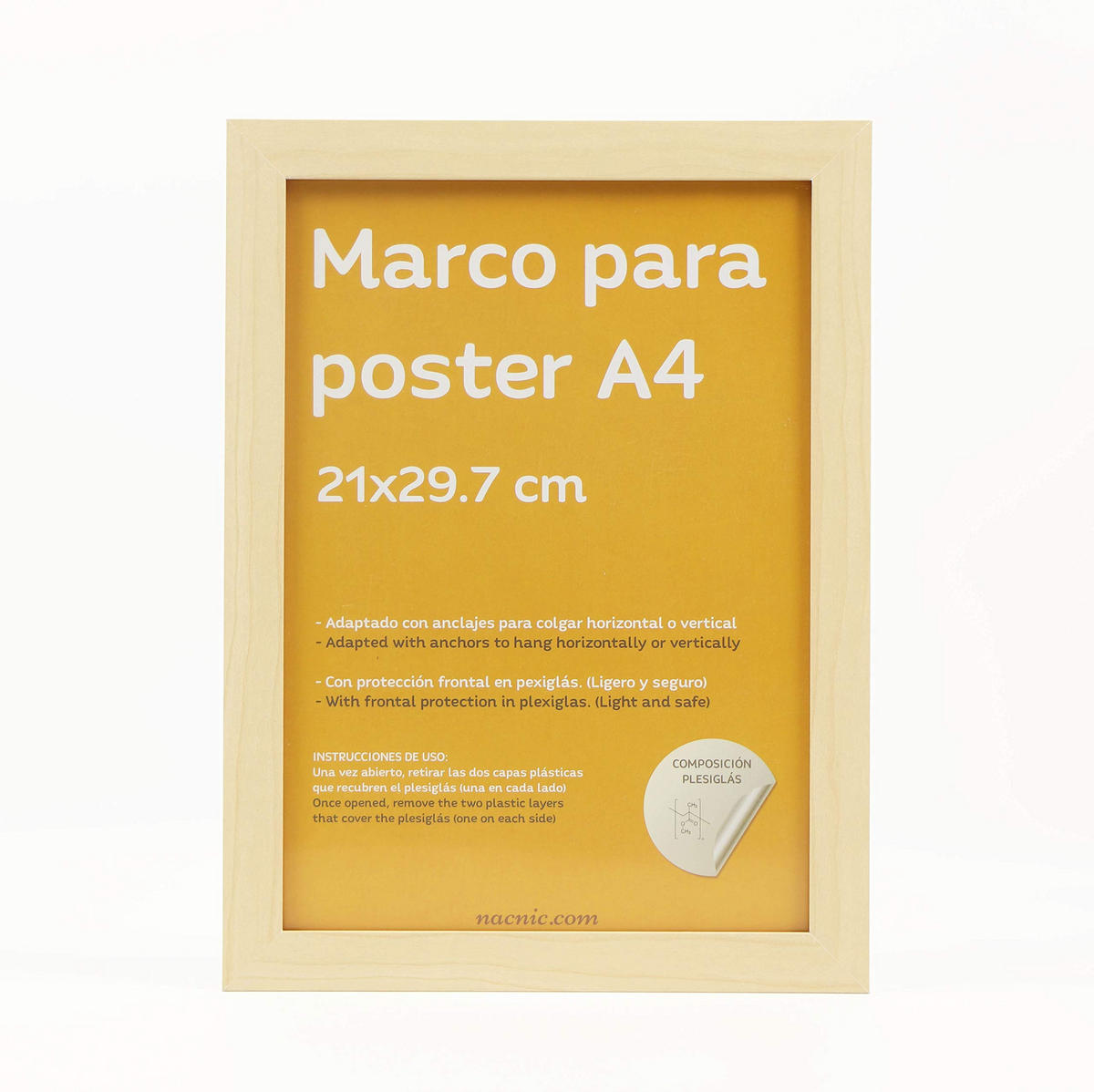 RAHMEN aus MDF und Acrylglas Schutz und Aussteller für Fotografien, Bilder, Poster, Gemälde, Dekoration für Haus Farbe Hellholz A4 - Beige, Holz (21/3/29.7cm) - Nacnic
