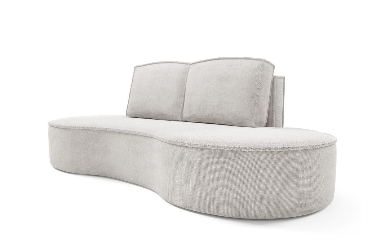 SOFA Molly – Freistehendes halbrundes Designsofa mit zwei eleganten, abnehmbaren RückenKissen, Curio Stoff, Größe: 234x101x88 cm, Weiß - Creme, Holz/Textil (234/88/101cm) - DomoHome