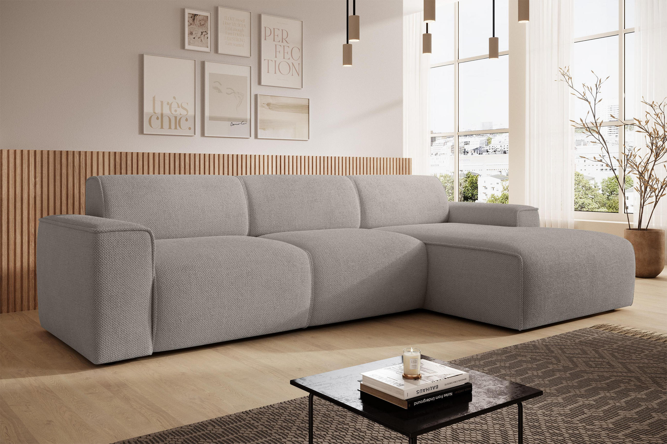 ECKSOFA L Form Didim mini Beige 310/165/78 cm – stilvolle kleine Eckcouch R - Beige/Schwarz, Kunststoff/Textil (310/165cm) - AX Living