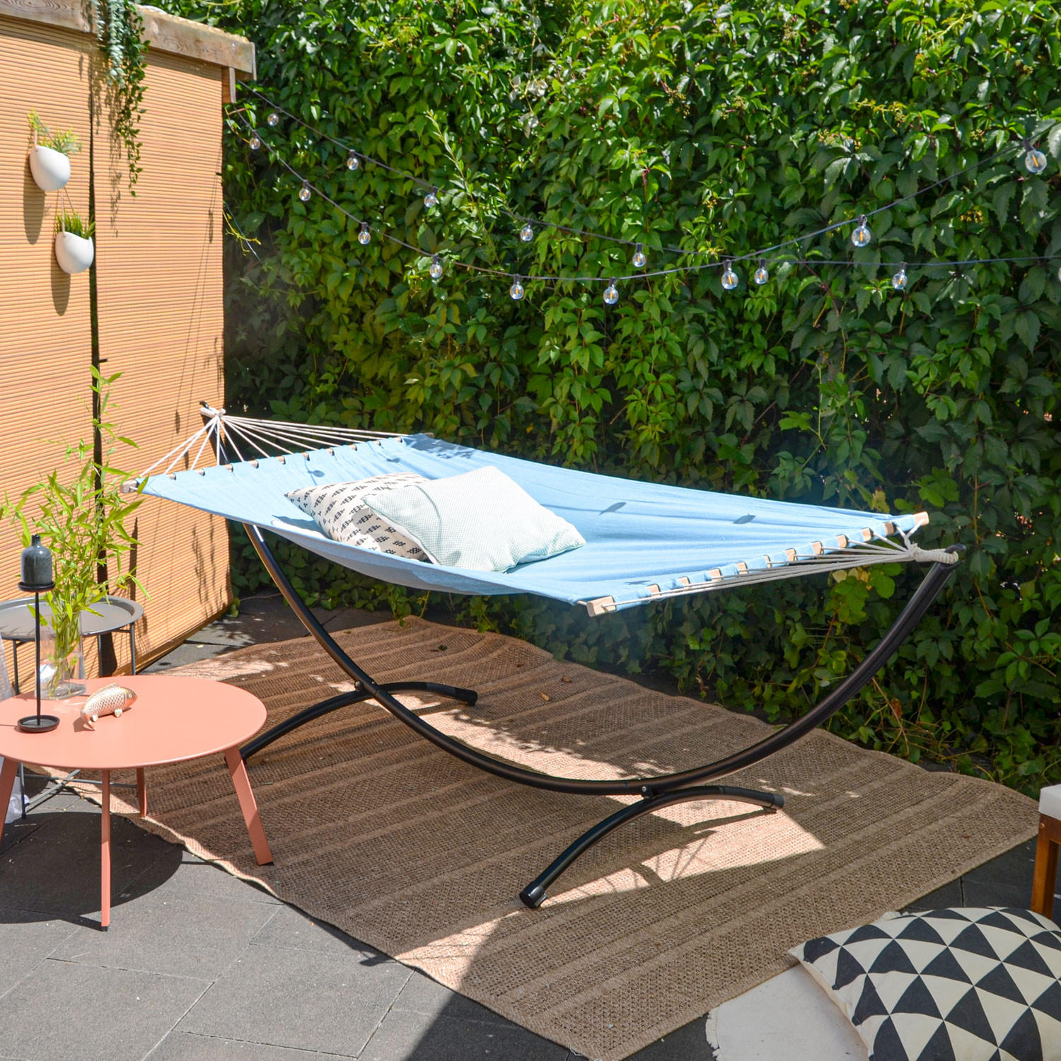 DOPPEL-HÄNGEMATTE mit Gestell bis 120kg, 200/120cm, Blau - Blau, Metall (100/90/300cm) - Amanka