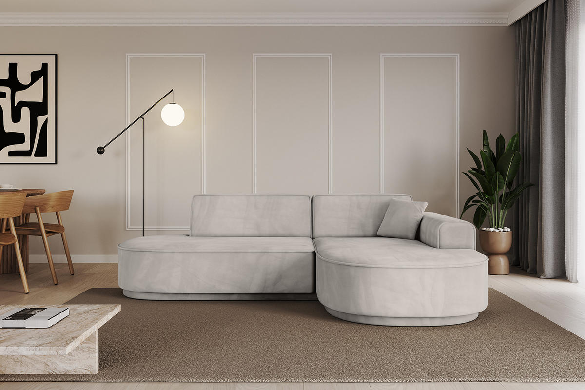 ECKSOFA Ottomane Rechts MARI-L1-v3 - 243x171x83 cm Hellbraun Velours - Hellbraun/Schwarz, Holzwerkstoff/Kunststoff (171/243cm) - ALTDECOR