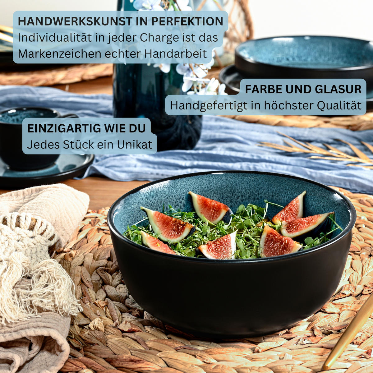 SCHALEN SET VIGO - 6 teilig aus Steingut - Blau, Stein (16.2cm) - Sänger