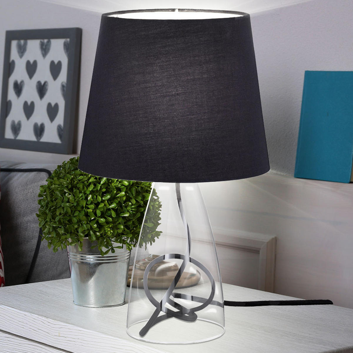 LED TISCHLEUCHTE Glas Schwarz - Schwarz, Glas/Textil (20/20/36cm) - Wofi