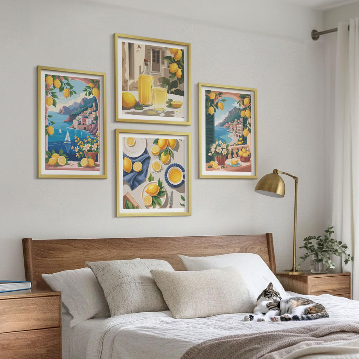 BILDER SET 4er Set - 50x50 cm & 40x60 cm Goldrahmen - Meerblick, italienische Zitronen - Goldfarben, Kunststoff (50/50cm) - TULUP