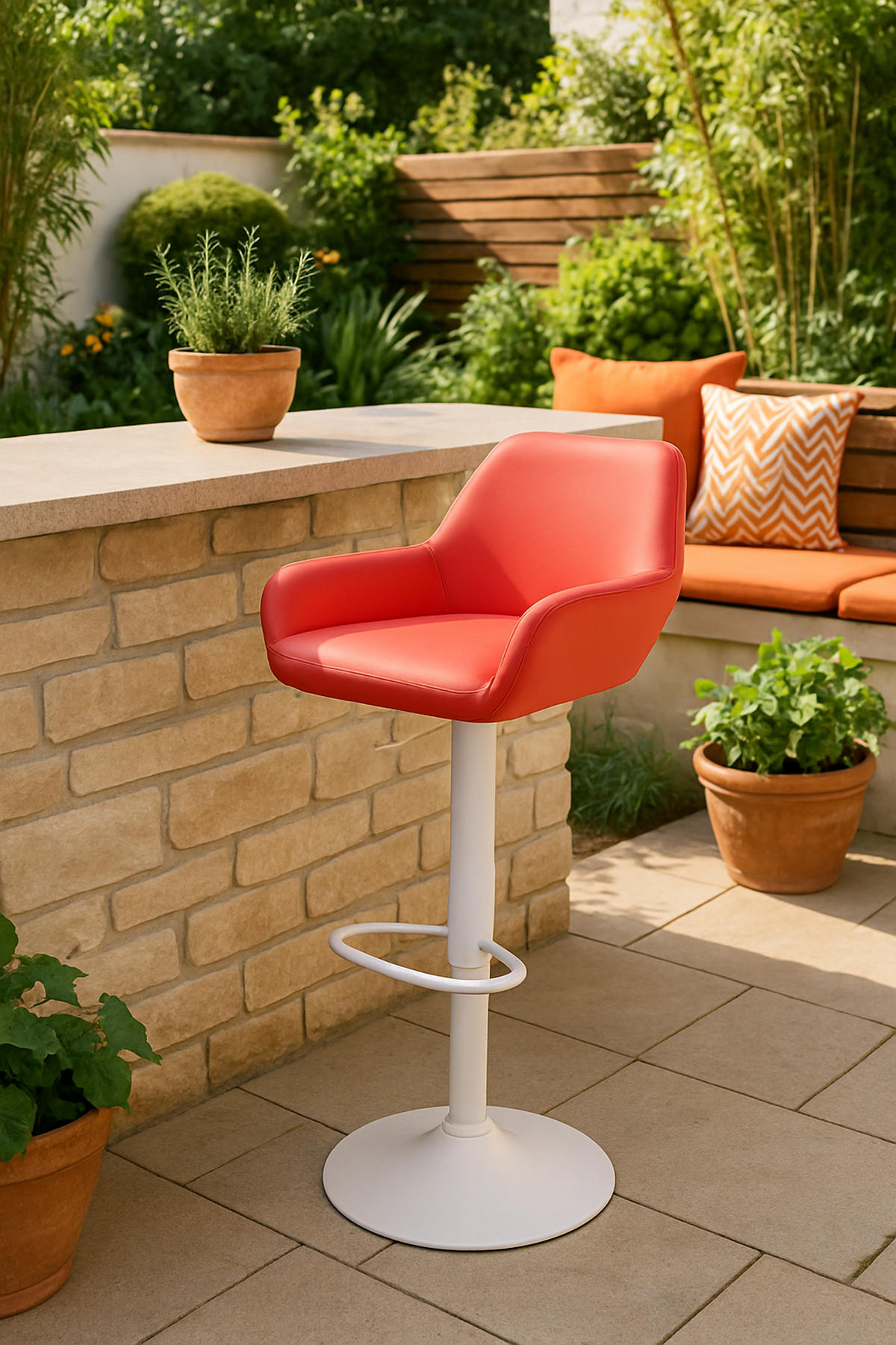 BARHOCKER 2er Set Prag Kunstleder weiß orange - Orange/Weiß, Kunststoff/Metall (51/109/52cm) - TPFLiving